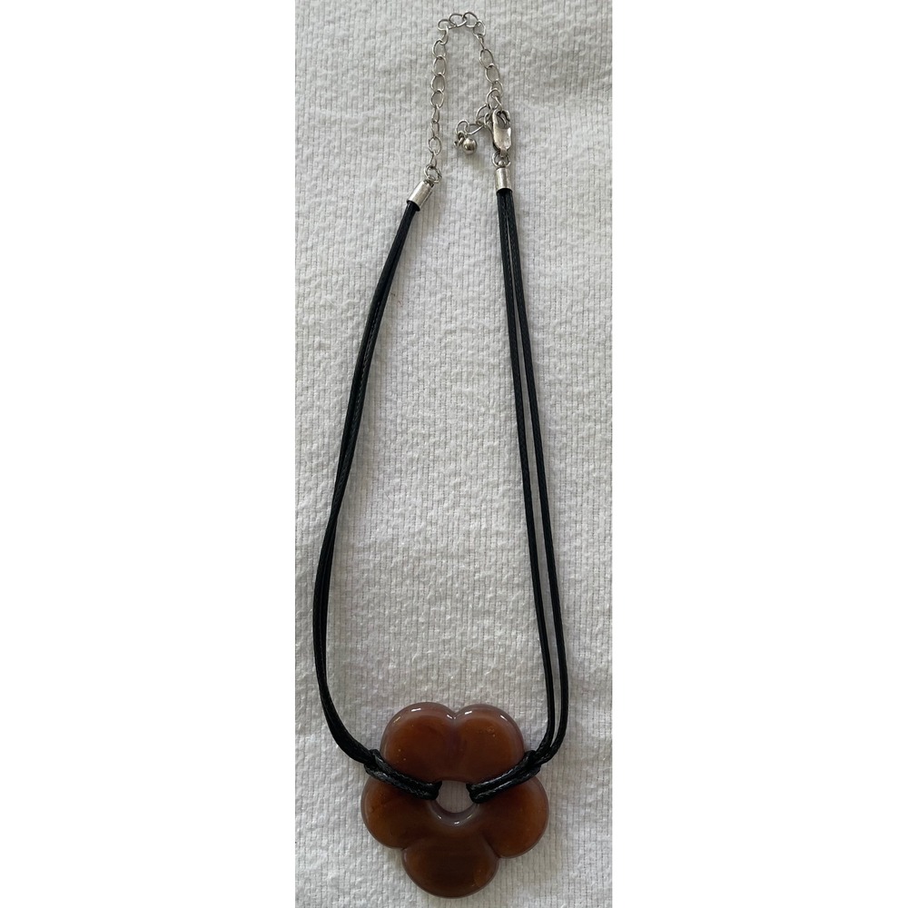 Free People Brown Baby Flower Cord Choker Necklace Adjustable Y2K Brown Glass - Picture 6 of 8